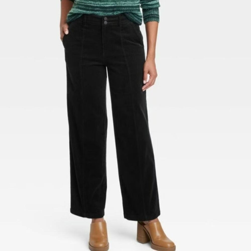 Know Rose Corduroy Black Casual‎ Fit High Rise Trouser Pants Size 10